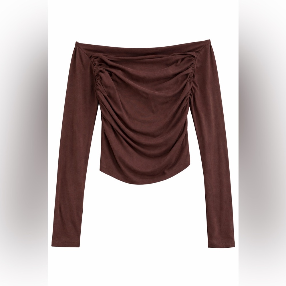 Darong brown off the shoulder cinched top